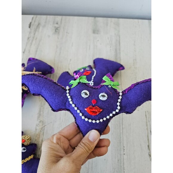 Shabby Chic plush girl bat queen Halloween luau necklace glitter rhinestone deco - Picture 9 of 11